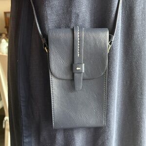 Navy  Leather Crossbody Phone Pouch